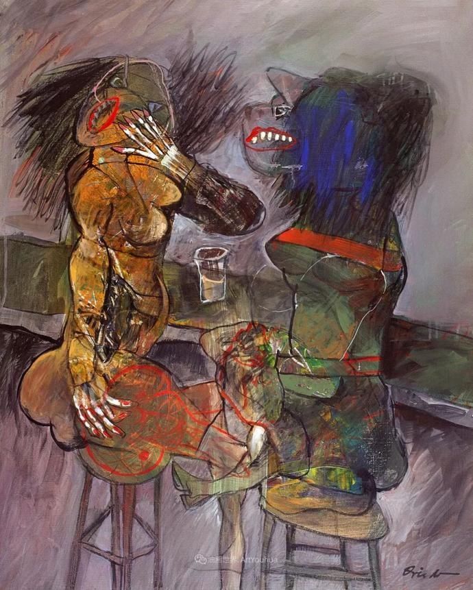  笔触|强烈的笔触和色彩，表现出韧性、肮脏及人性