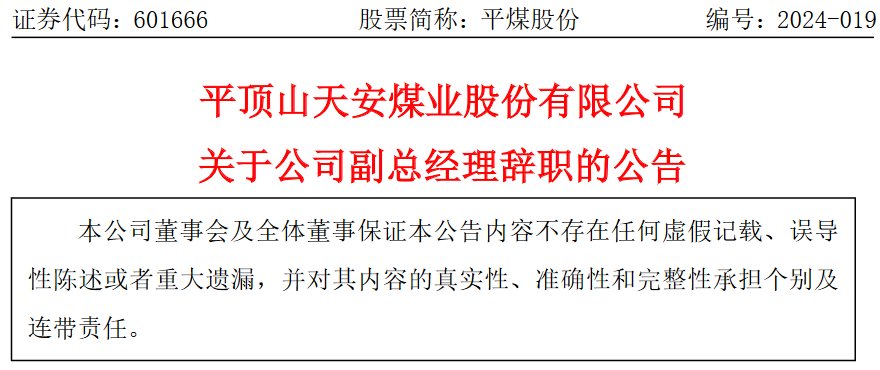 平顶山天安煤业股份有限公司副总经理岳殿召辞职